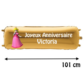 Ballon Peach Mario Bros Banderole Joyeux Anniversaire avec Prénom, Décorations ballons pour anniversaire.