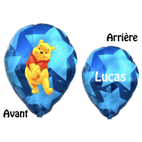 Ballon Winnie L'Ourson Ballon Bleu Avec Prénom Disney, Décorations ballons pour anniversaire.