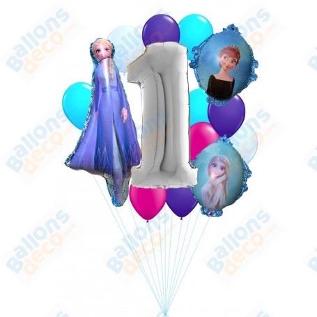 Ballons La Reine Des Neiges en Grappe avec Chiffre 1