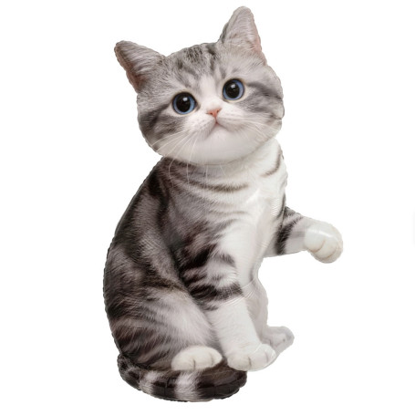 Ballon Chat Blanc et Gris Réaliste aux Yeux Bleus, décoration ballon animaux, SPA, refuge chats.