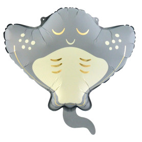 Ballon Raie Manta Grise et Or, décoration ballon animaux aquatique et anniversaire enfants.