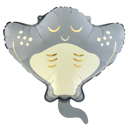 Ballon Raie Manta Grise et Or, décoration ballon animaux aquatique et anniversaire enfants.
