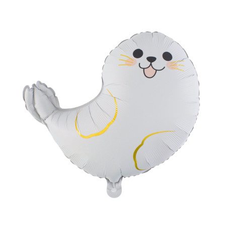 Ballon Baby Phoque Blanc et Or Antoine, Décoration ballon Animaux aquatique marin.
