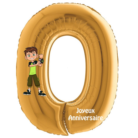Ballon Ben 10 Chiffre Zéro Or Anniversaire, Ballon pour une décoration Anniversaire Manga.