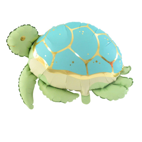 Ballon Tortue Vert, Turquoise et Or, décoration ballons animaux aquatique, anniversaire.