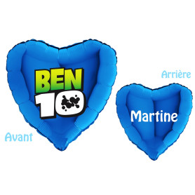 Ballon Ben 10 Coeur Bleu Logo avec le Prénom, Décorations ballons pour anniversaire.