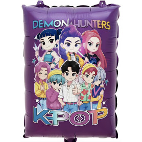 Ballon KPop Demon Hunters en groupe rectangle, Décorations ballons pour anniversaire, série Netflix.
