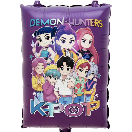 Ballon KPop Demon Hunters en groupe rectangle, Décorations ballons pour anniversaire, série Netflix.