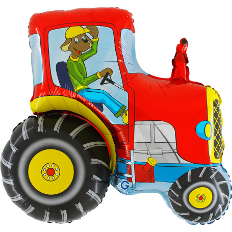 Ballon Tracteur Rouge Cartoon, Décorations ballons pour anniversaire, agriculteur.