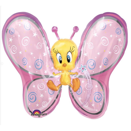 Ballon Titi Forme de Papillon Rose, Looney Tunes Anagram, Décorations ballons pour anniversaire.