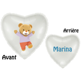 Ballon Doudou de T'choupi Coeur Blanc Prénom, Décorations ballons pour anniversaire.