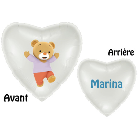 Ballon Doudou de T'choupi Coeur Blanc Prénom, Décorations ballons pour anniversaire.