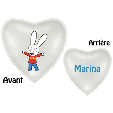 Ballon Simon Super Lapin Coeur Avec Prénom, Décorations ballons pour anniversaire.