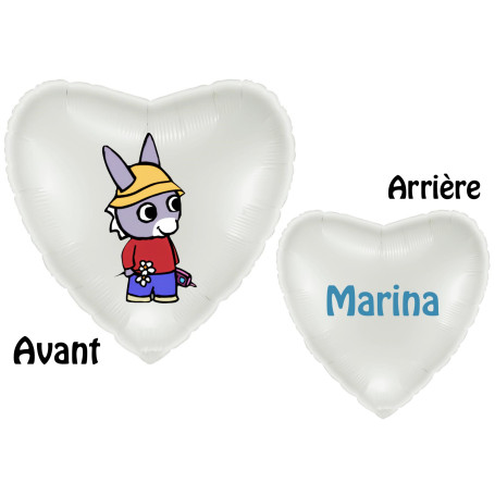 Ballon L'Âne Trotro Chapeau Coeur Blanc Prénom, Décorations ballons pour anniversaire.
