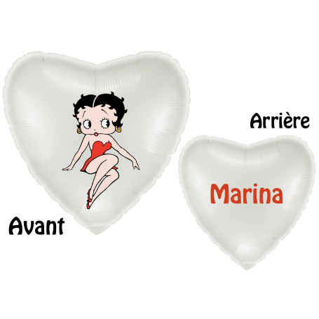 Ballon Betty Boop Coeur Blanc Avec Prénom, Décorations ballons pour anniversaire.