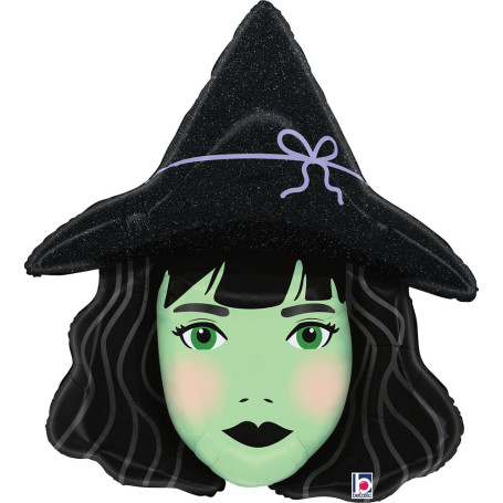 Ballon Sorcière Verte Chapeau Noir, Décorations ballons pour anniversaire et Halloween.