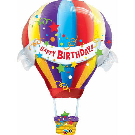 Ballon Happy Birthday Forme Montgolfière Pop, Décorations ballons pour anniversaire.