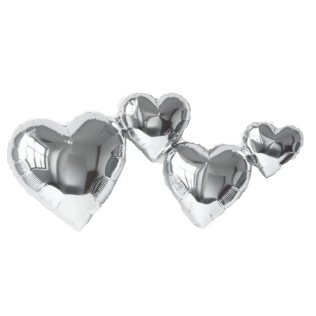 Ballon Forme de 4 Coeurs Argent 100 cm, décoration ballon St-Valentin, Mariage.