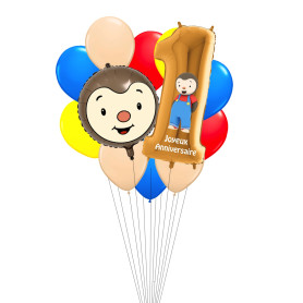 Grappe Ballons T'choupi Chiffre Un Or, Décorations ballons pour anniversaire.
