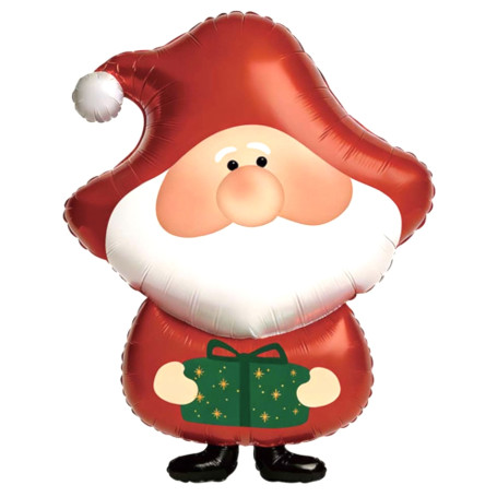 Ballon Gnome Rouge avec Cadeau de Noël, décoration ballon pour une vitrine ou magasin.