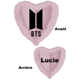 Ballon Logo BTS Coeur Rose avec Prénom, Décoration ballon K-Pop, Musique Korée.