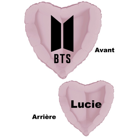 Ballon Logo BTS Coeur Rose avec Prénom, Décoration ballon K-Pop, Musique Korée.