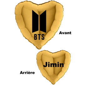 Ballon Logo BTS Coeur Or avec Prénom, Décoration ballon K-Pop, Musique Korée.