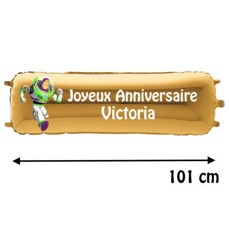 Ballon Buzz L'éclair Toy Story Banderole Joyeux Anniversaire avec Prénom, Décorations ballons pour anniversaire.