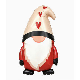 Ballon Gnome Rouge de Noël Coeurs, décoration ballons de vitrine de Noël.