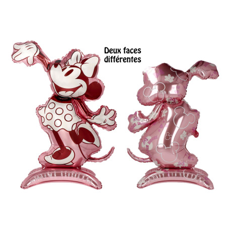Ballon Minnie Rose Vintage Stand Up 2 Faces Air, Décorations ballons pour anniversaire et St-Valentin.