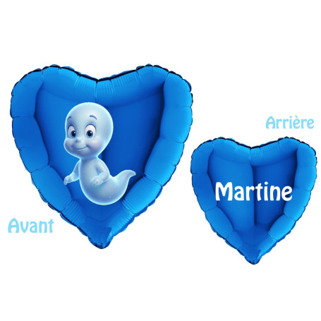 Ballon Casper Coeur Bleu avec Prénom, Décorations ballons pour anniversaire.