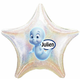 Ballon Casper Étoile Brillante avec Prénom 1 face, Décorations ballons pour anniversaire.