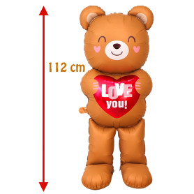 Ballon Ourson Café Gros Coeur Rouge 112 cm, Décorations ballons pour anniversaire, Mariage, St-Valentin.