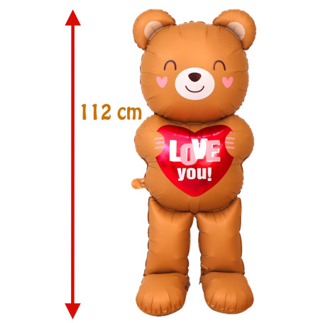 Ballon Ourson Café Gros Coeur Rouge 112 cm, Décorations ballons pour anniversaire, Mariage, St-Valentin.