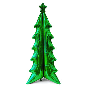 Ballon Sapin de Noël Vert Holographique 180 cm, Décorations ballons pour Vitrine et magasin de Noël.