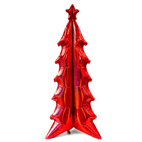 Ballon Sapin de Noël Rouge Holographique 180 cm, Décorations ballons pour Vitrine et magasin de Noël.