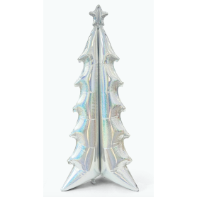 Ballon Sapin de Noël Argent Holographique 180 cm, Décorations ballons pour Vitrine et magasin de Noël.
