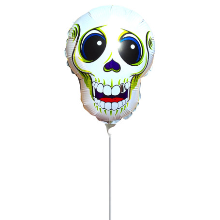 Ballon Tête de Squelette Mini Tige, décoration ballon pour Halloween et centre de table.