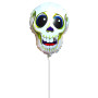 Ballon Tête de Squelette Mini Tige, décoration ballon pour Halloween et centre de table.