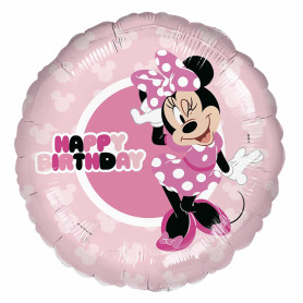 Ballon Minnie Happy Birthday Rond Rose Disney, Décorations ballons pour anniversaire.