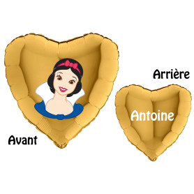 Ballon Blanche Neige Coeur Or avec Prénom, Princesse Disney, Décorations ballons pour anniversaire.
