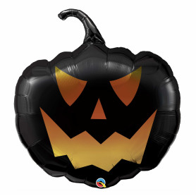 Ballon Citrouille Noir Effet Flames Halloween, décoration ballon pour vitrine de magasin pour Halloween.