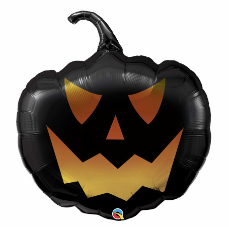 Ballon Citrouille Noir Effet Flames Halloween, décoration ballon pour vitrine de magasin pour Halloween.