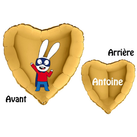 Ballon Simon Superlapin Coeur Or Avec Prénom, Décorations ballons pour anniversaire.