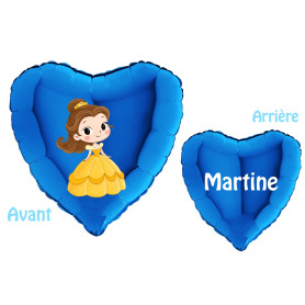 Ballon Princesse Belle Coeur Bleu avec Prénom, Disney, Décorations ballons pour anniversaire.