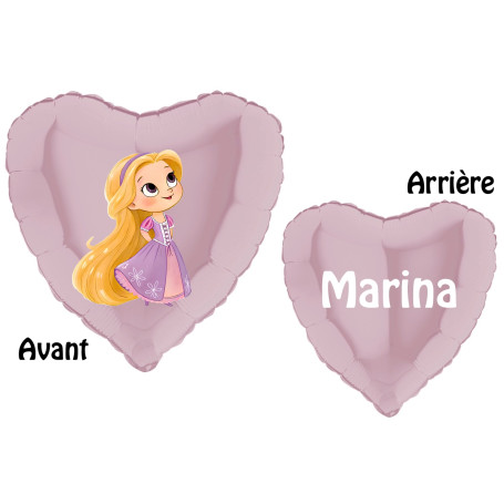 Ballon Raiponce Coeur Rose avec Prénom Princesse Disney, Décorations ballons pour anniversaire.