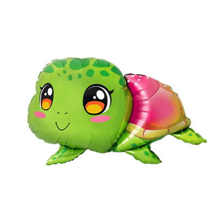 Ballon Tortue Vert, Rose et Orange, décoration ballons animaux aquatique, anniversaire.