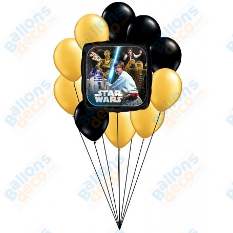Ballons Star Wars Or Et Noir En Grappe Disney, Décorations ballons pour anniversaire.