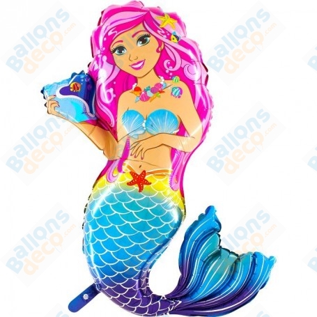 Ballon Sirène Coquillages, Décoration ballon anniversaire thème de la mer.