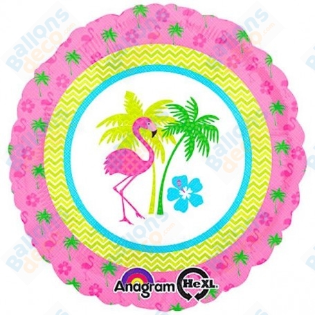 Ballon Flamant Rose Palmiers, décoration ballons anniversaire tropicale